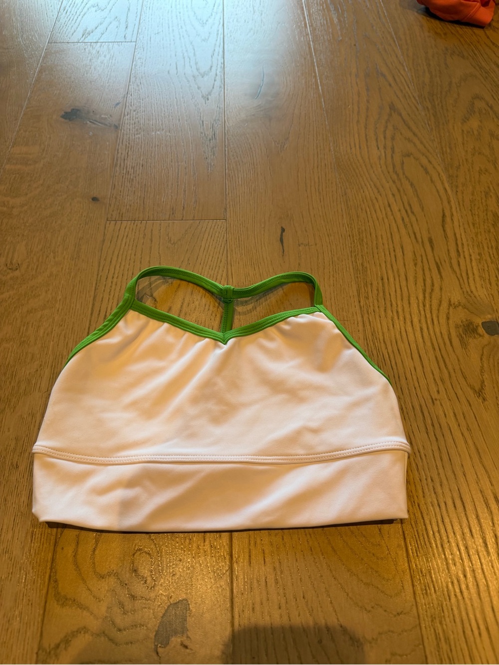 Girls' White Tank Crop Top with Green Trim